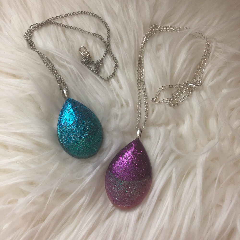Ombré Resin Glitter Teardrop Necklaces, Choose 1